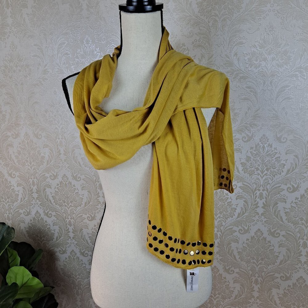 Charming Charlie Yellow Oblong Scarf with Gold Embelishment Near Ends NWT